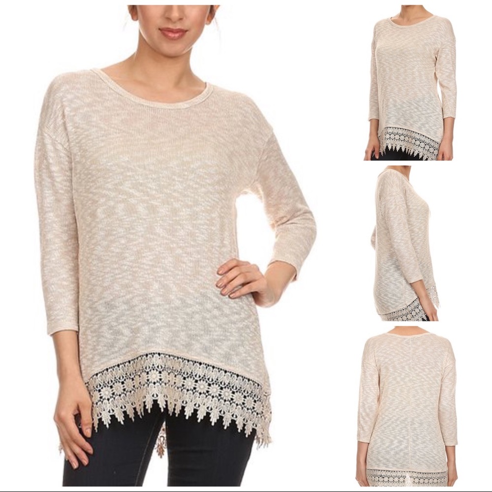Champagne Lace-Hem Sweater Tunic